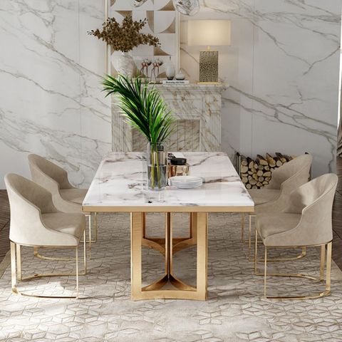 Bura Modern Faux Marble Dining Table With Rectangular Tabletop Gold ... regarding The timeless appeal of rectangular marble dining tables with metal bases in modern interiors